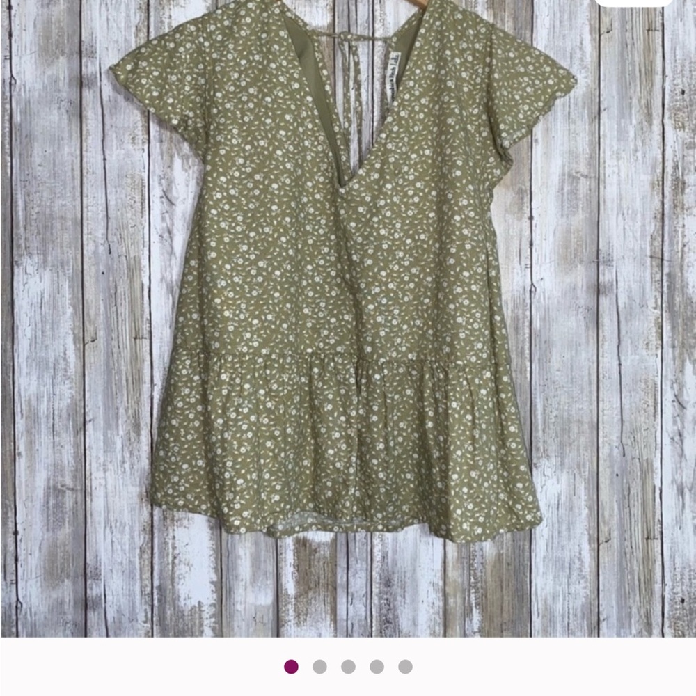 Abercrombie & Fitch Floral Green V-Neck Peplum Women's Top Cotton/Linen blend